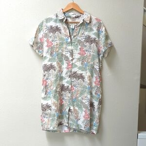 Linen tropical print dress